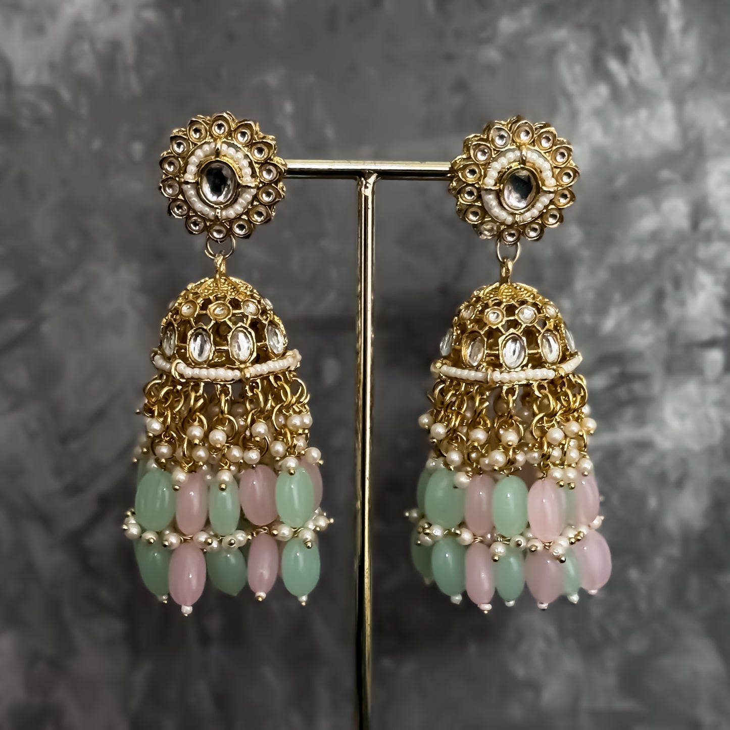 Taniya Kundan Pearl Jhallar Necklace Set- Pastel Pink & Pastel Green