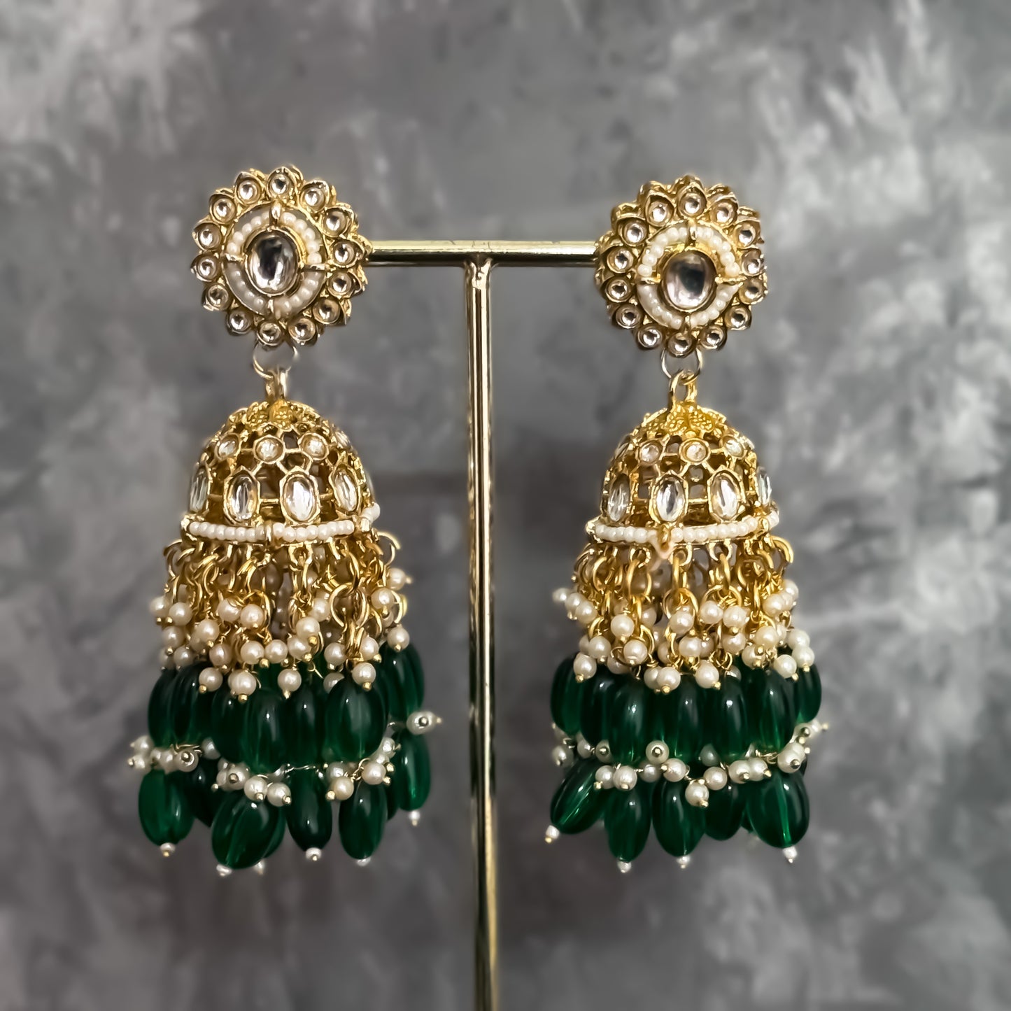 Taniya Kundan Pearl Jhallar Necklace Set - Green