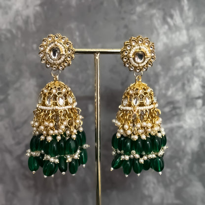Taniya Kundan Pearl Jhallar Necklace Set - Green