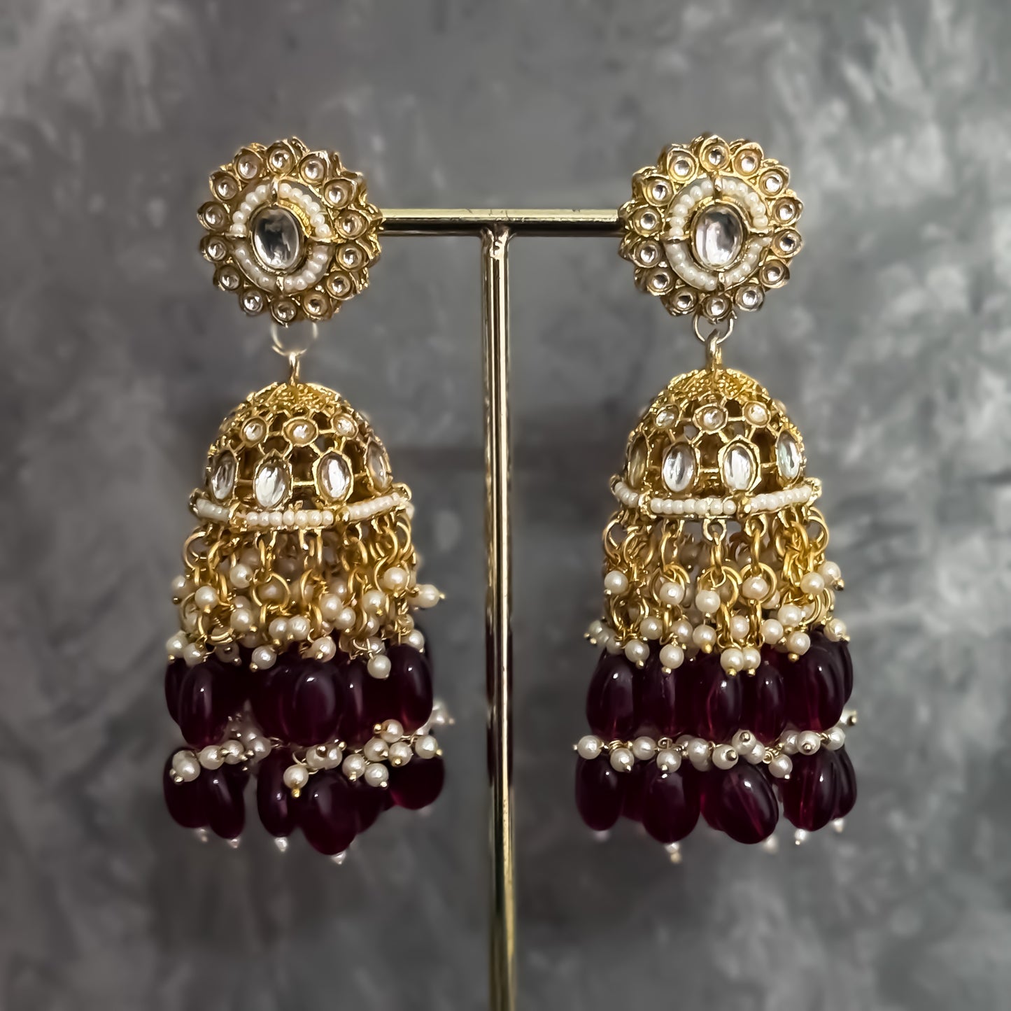 Taniya Kundan Pearl Jhallar Necklace Set - Maroon