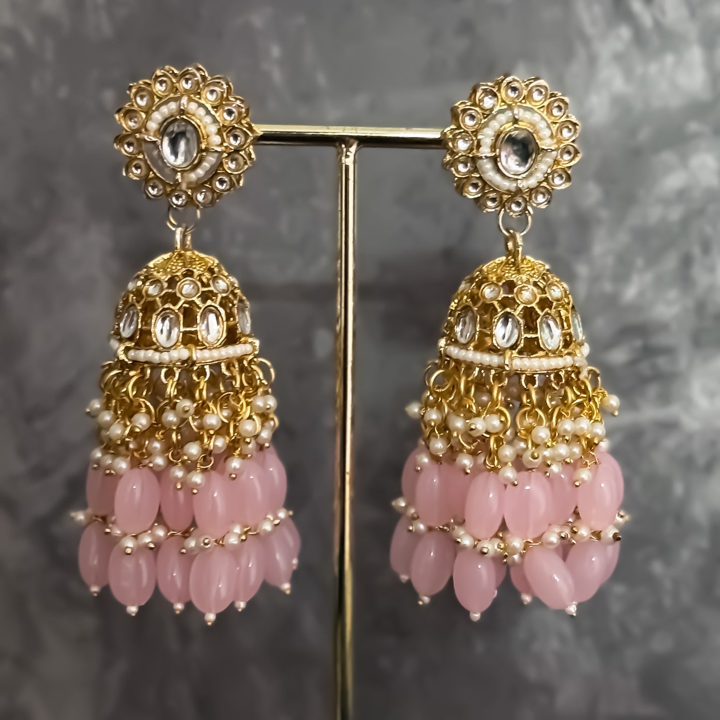 Taniya Kundan Pearl Jhallar Necklace Set - Baby Pink