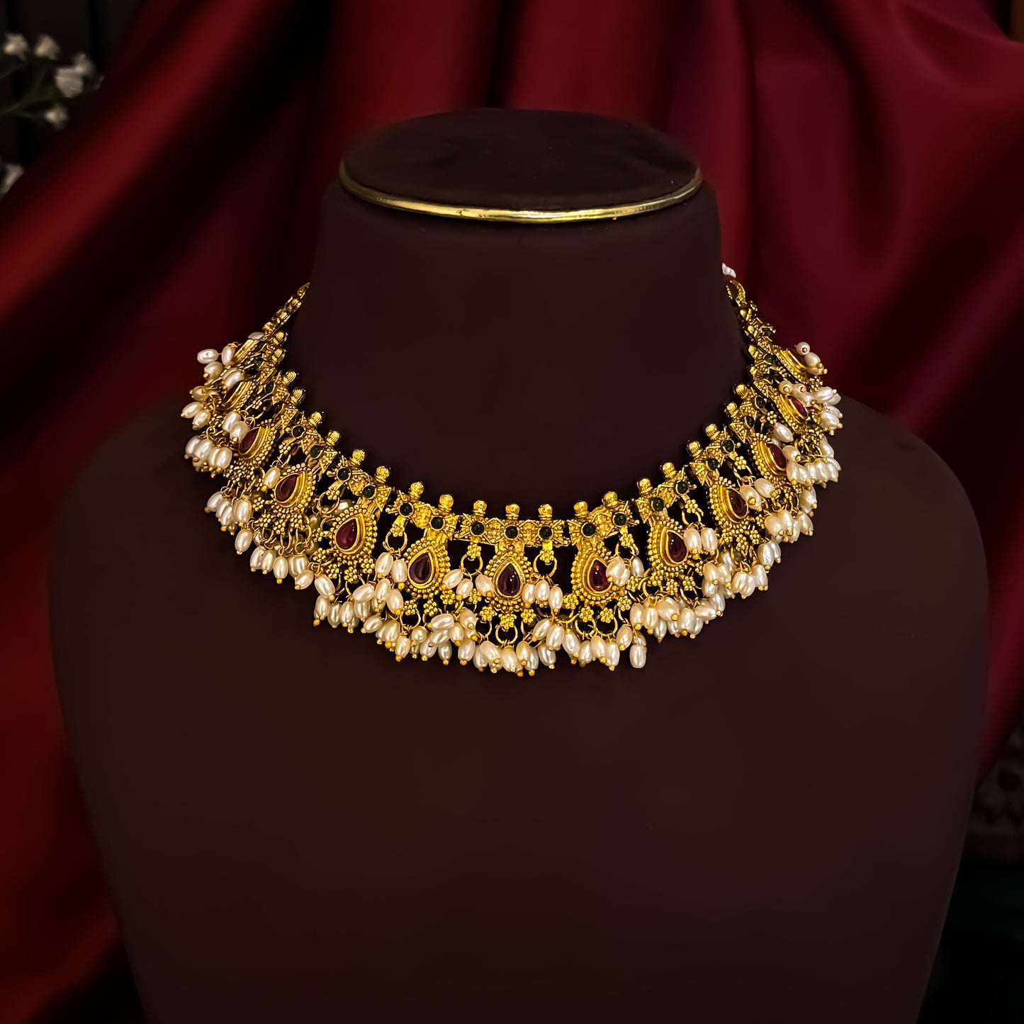 Prisa Guttapusalu Temple Necklace Set - Golden
