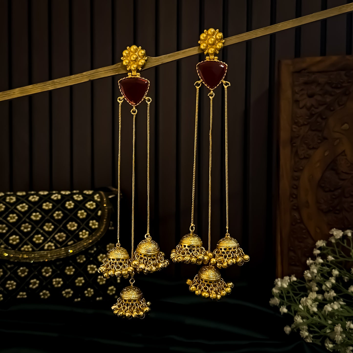 Pritika Kashmiri Brass Dejhoor Jhumka Ghungroo Earrings - Maroon