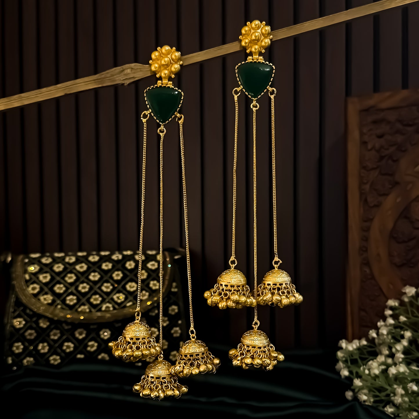 Pritika Kashmiri Brass Dejhoor Jhumka Ghungroo Earrings - Green