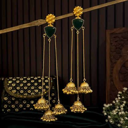 Pritika Kashmiri Brass Dejhoor Jhumka Ghungroo Earrings - Green