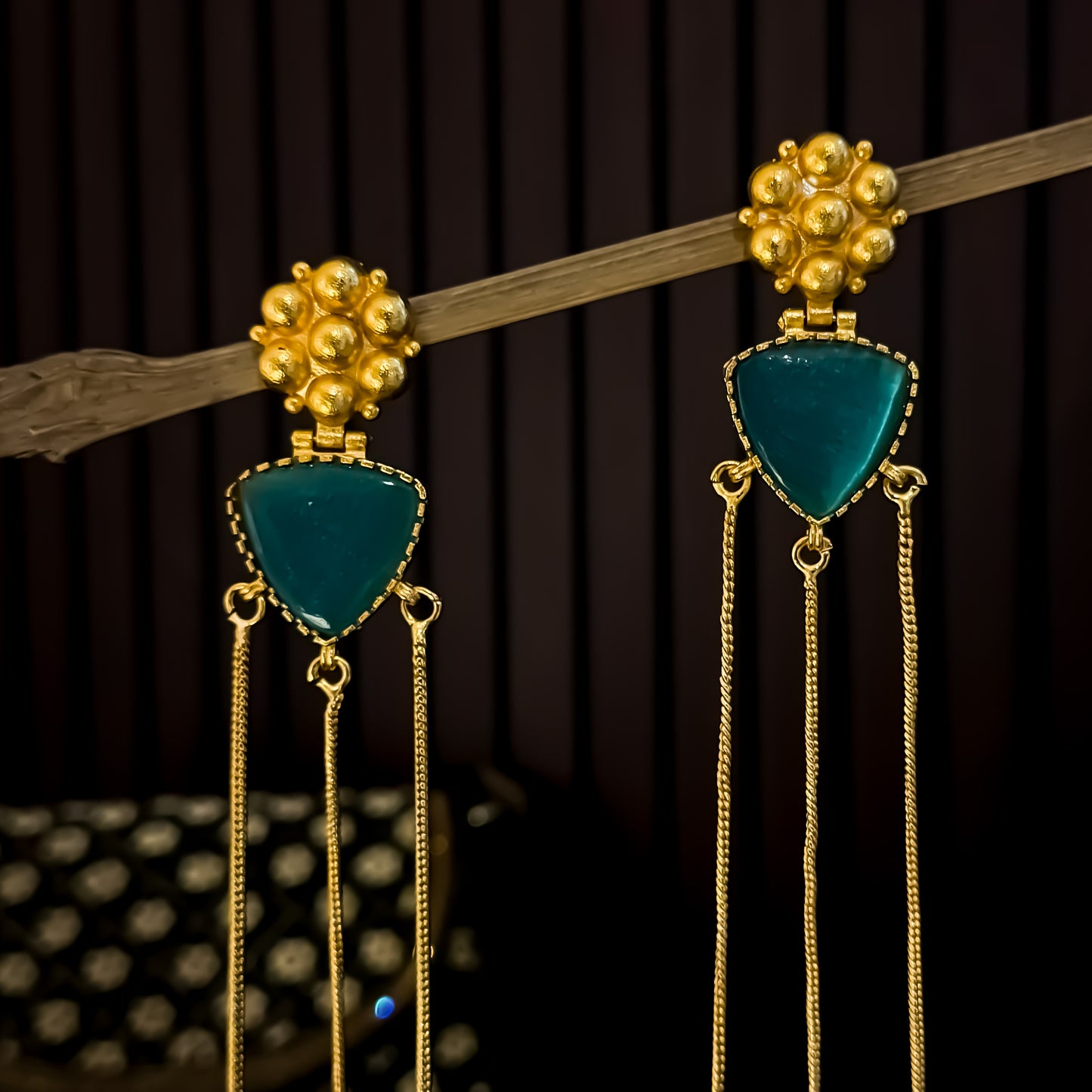 Pritika Kashmiri Brass Dejhoor Jhumka Ghungroo Earrings - Turquoise