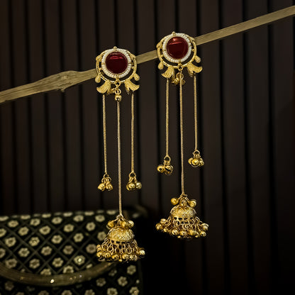 Parineeti Kashmiri Brass Ghungroo Jhumka Earrings - Maroon