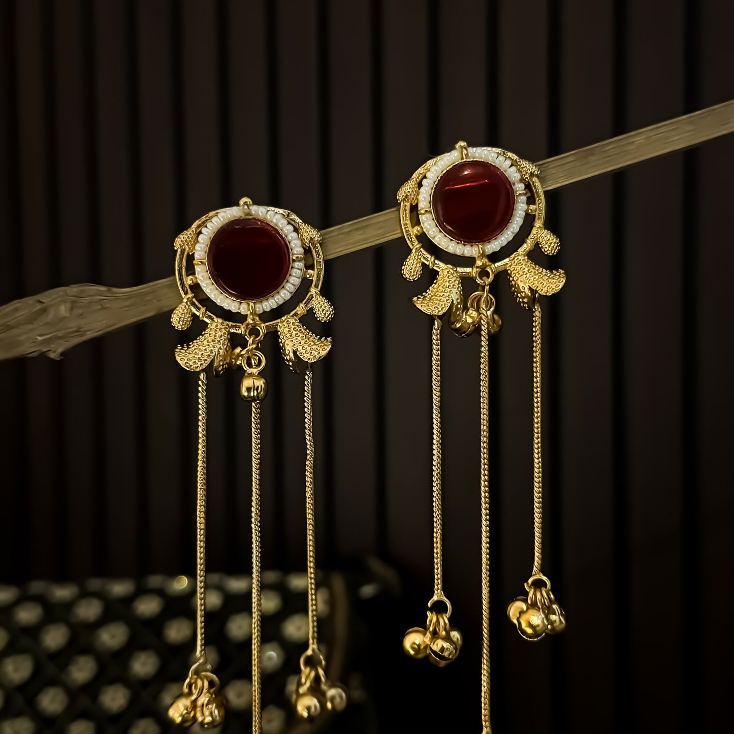 Parineeti Kashmiri Brass Ghungroo Jhumka Earrings - Maroon