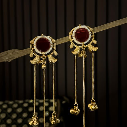 Parineeti Kashmiri Brass Ghungroo Jhumka Earrings - Maroon
