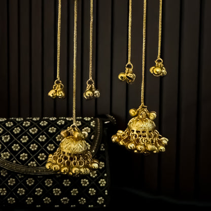 Parineeti Kashmiri Brass Ghungroo Jhumka Earrings - Green