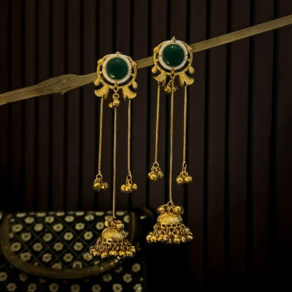 Parineeti Kashmiri Brass Ghungroo Jhumka Earrings - Green