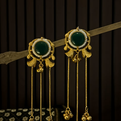 Parineeti Kashmiri Brass Ghungroo Jhumka Earrings - Green
