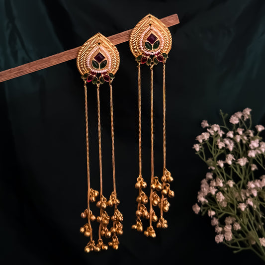 Kashvi Premium Kashmiri Brass Dejhoor Ghungroo Earrings - Pink & Green