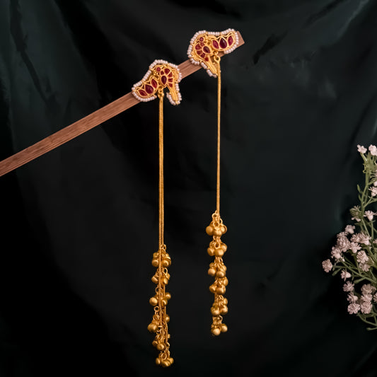 Rohini Kashmiri Brass Dejhoor Ghungroo Jhumka Earrings - Pink