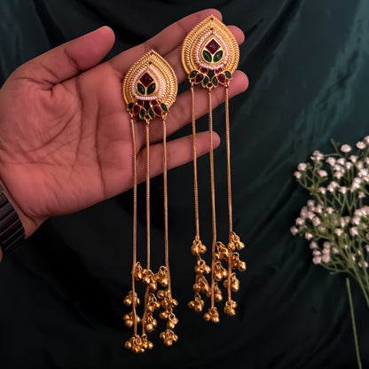 Kashvi Premium Kashmiri Brass Dejhoor Ghungroo Earrings - Pink & Green