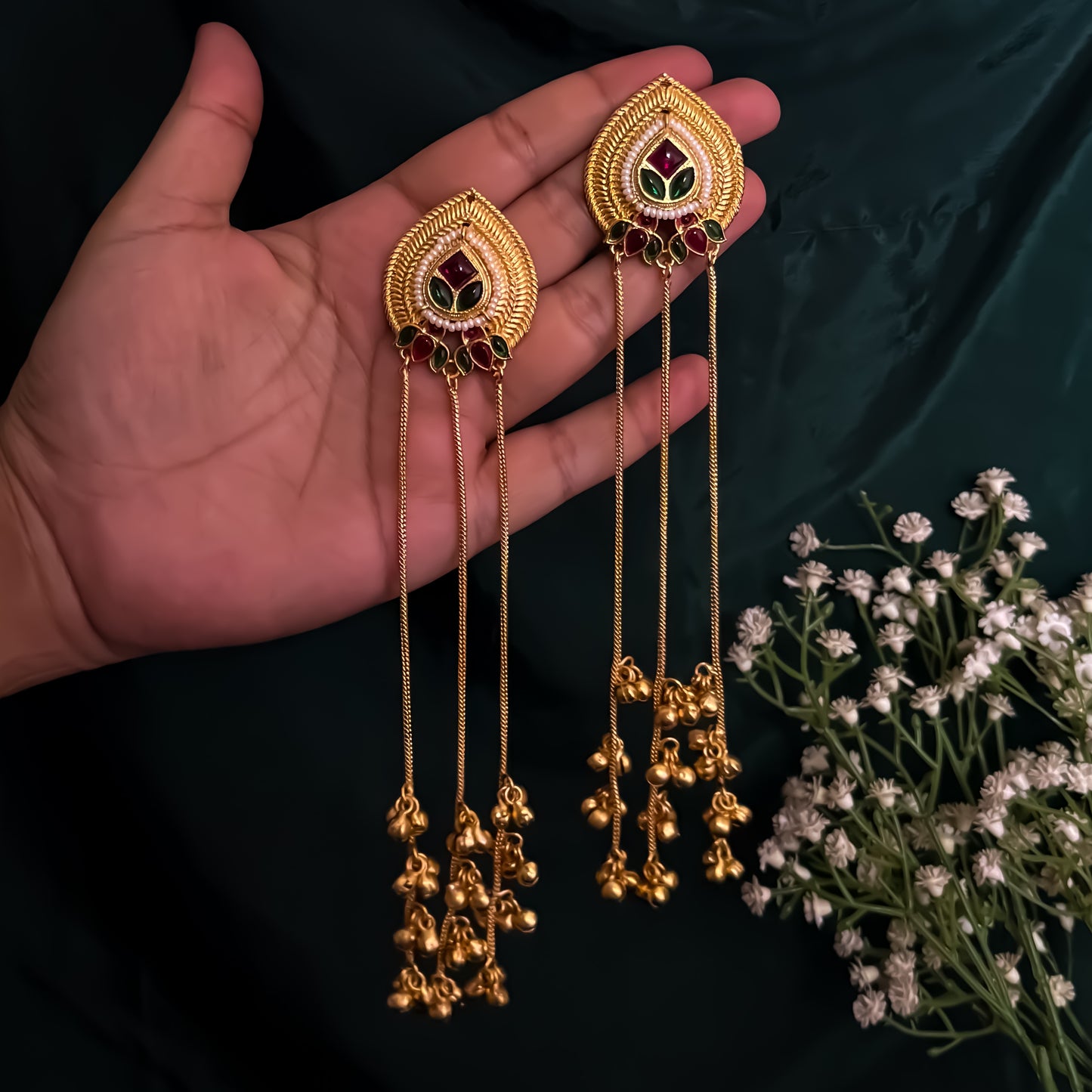 Kashvi Premium Kashmiri Brass Dejhoor Ghungroo Earrings - Pink & Green