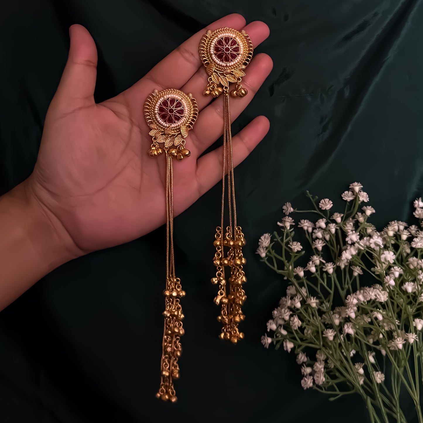 Unnati Premium Kashmiri Brass Dejhoor Ghungroo Earrings - Golden & Pink
