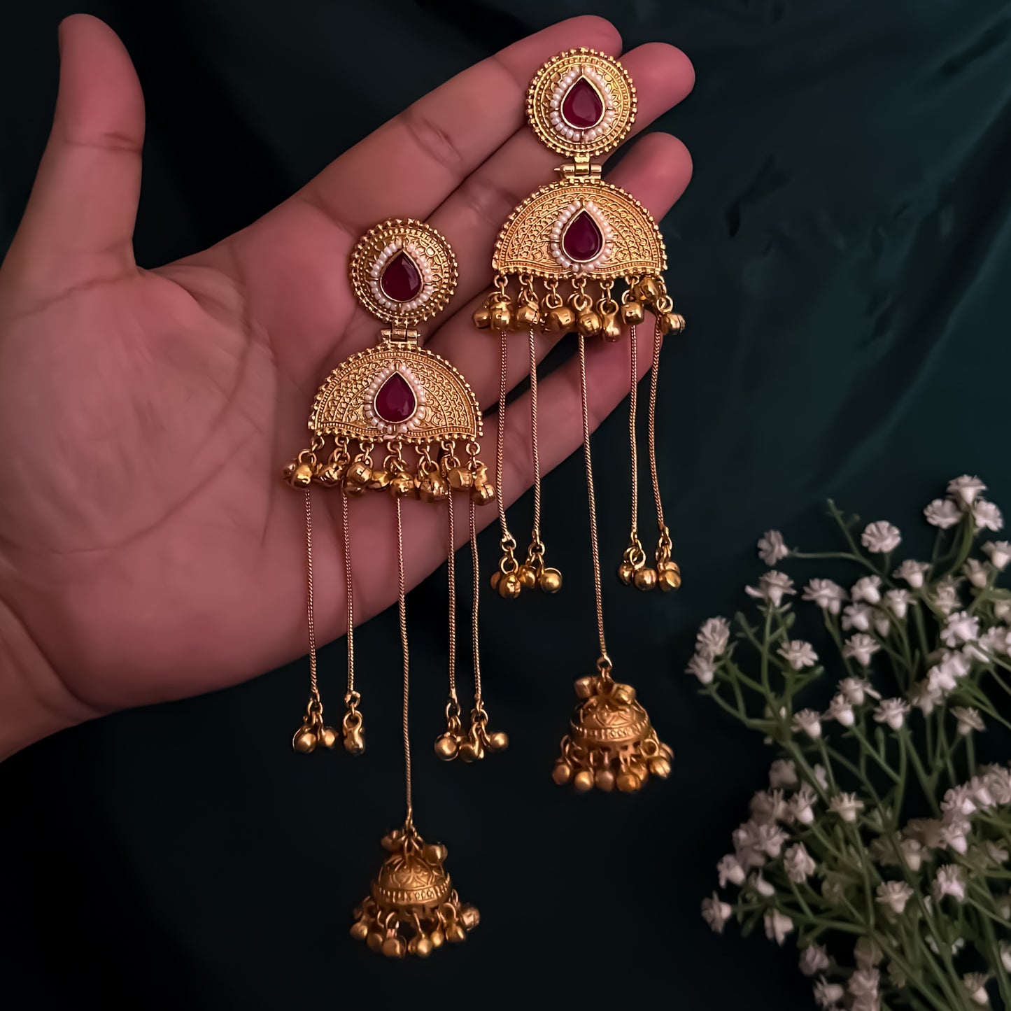 Sharvani Kashmiri Brass Ghungroo Jhumka Earrings - Maroon