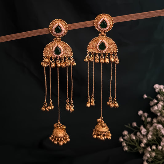 Sharvani Kashmiri Brass Ghungroo Jhumka Earrings - Green