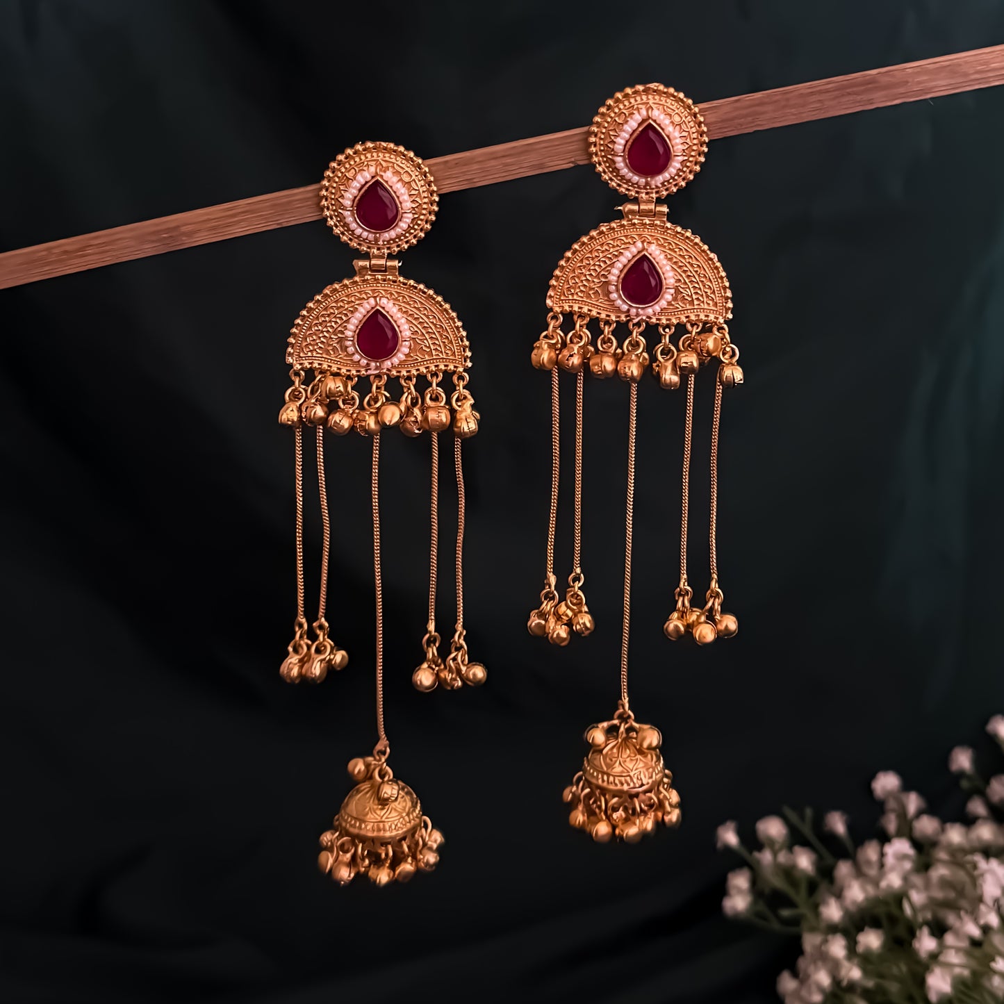 Sharvani Kashmiri Brass Ghungroo Jhumka Earrings - Maroon