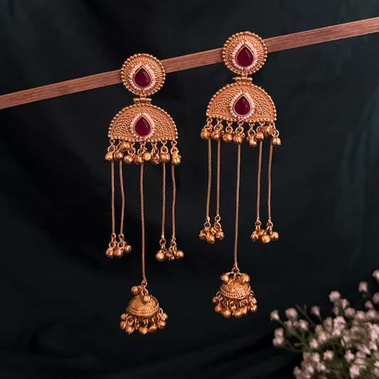Sharvani Kashmiri Brass Ghungroo Jhumka Earrings - Maroon