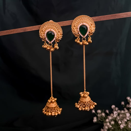 Vainika Kashmiri Brass Dejhoor Ghungroo Jhumka Earrings - Green