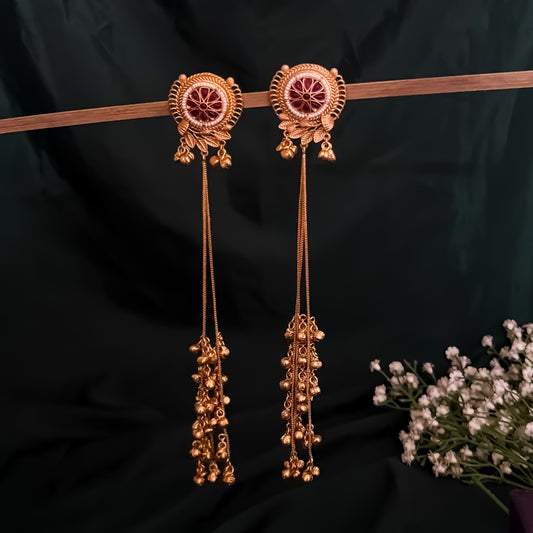 Unnati Kashmiri Brass Dejhoor Ghungroo Earrings - Pink