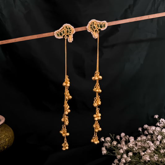 Rohini Kashmiri Brass Dejhoor Ghungroo Earrings - Green