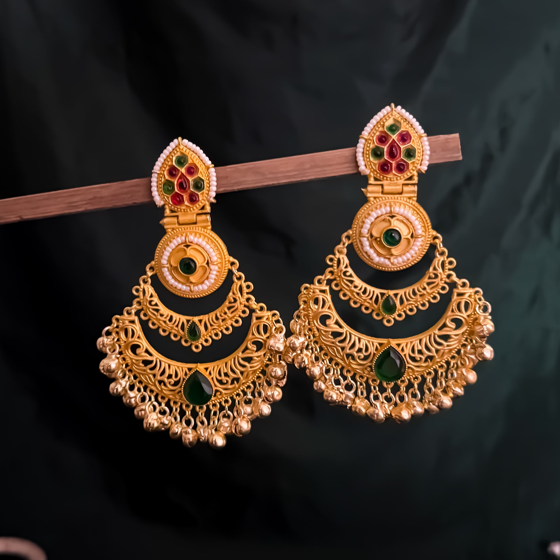 Saumya Kashmiri Brass Ghungroo Chandbali Earrings