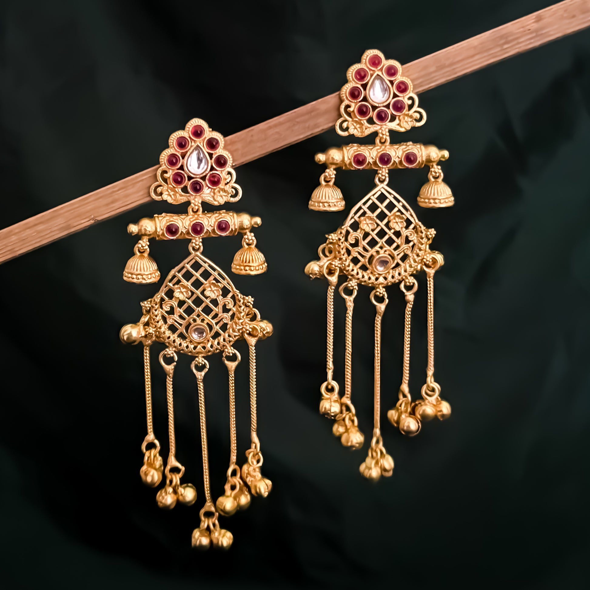 Kaushiki Kashmiri Brass Ghungroo Jhumka Earrings - Pink