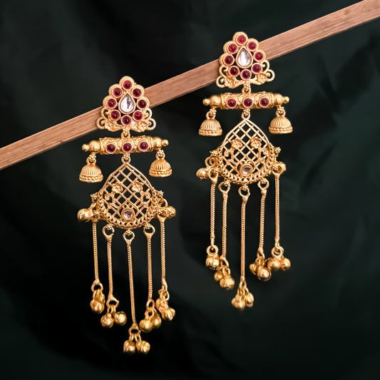 Kaushiki Kashmiri Brass Ghungroo Jhumka Earrings - Pink