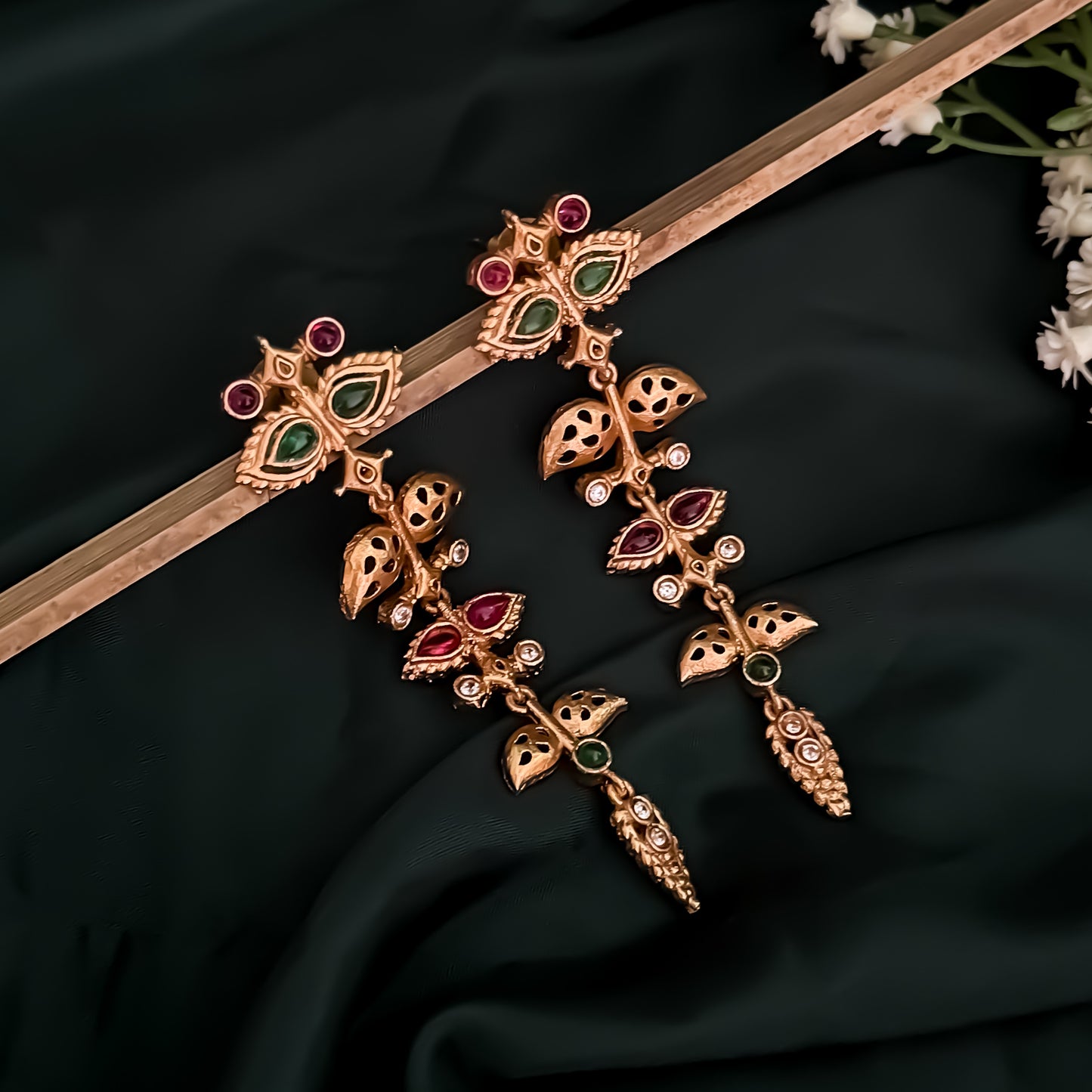Dhara Kashmiri Brass Earrings - Pink & Green