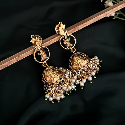 Aashna Kashmiri Brass Jhumki Earrings - Green