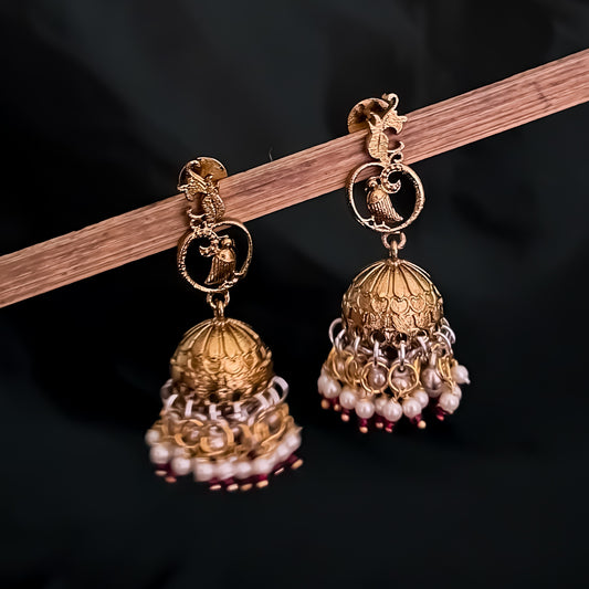 Aashna Kashmiri Brass Jhumki Earrings - Red