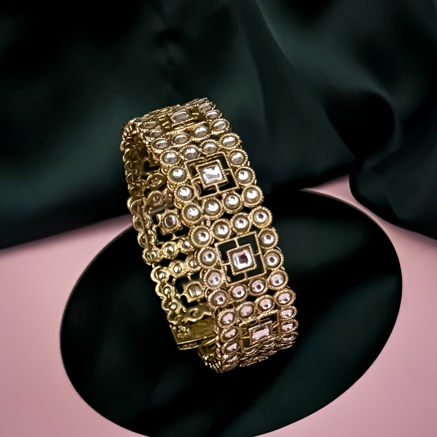 Meera Kundan Openable Bracelet/Kada - Golden