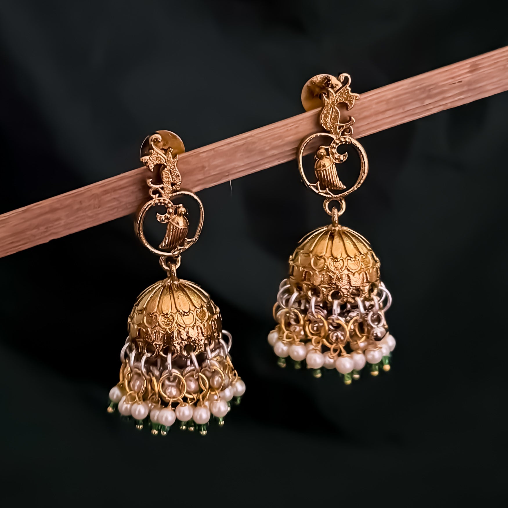 Aashna Kashmiri Brass Jhumki Earrings - Green