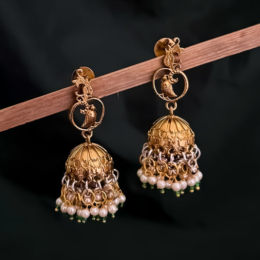 Aashna Kashmiri Brass Jhumki Earrings - Green