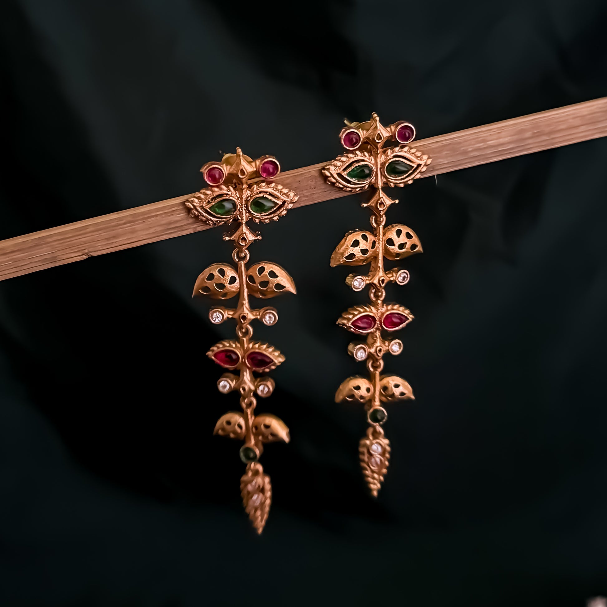 Dhara Kashmiri Brass Earrings - Pink & Green