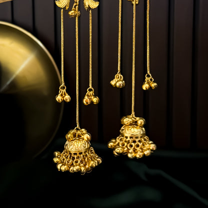 Parineeti Kashmiri Brass Ghungroo Jhumka Earrings - Pastel Green