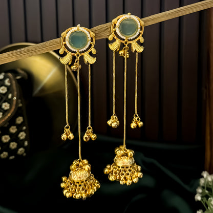 Parineeti Kashmiri Brass Ghungroo Jhumka Earrings - Pastel Green