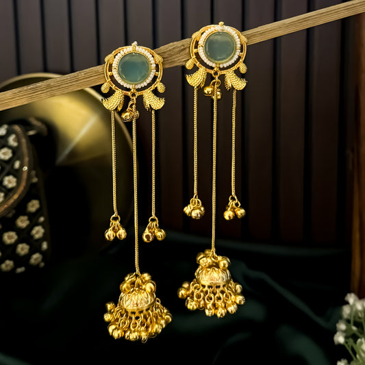 Parineeti Kashmiri Brass Ghungroo Jhumka Earrings - Pastel Green