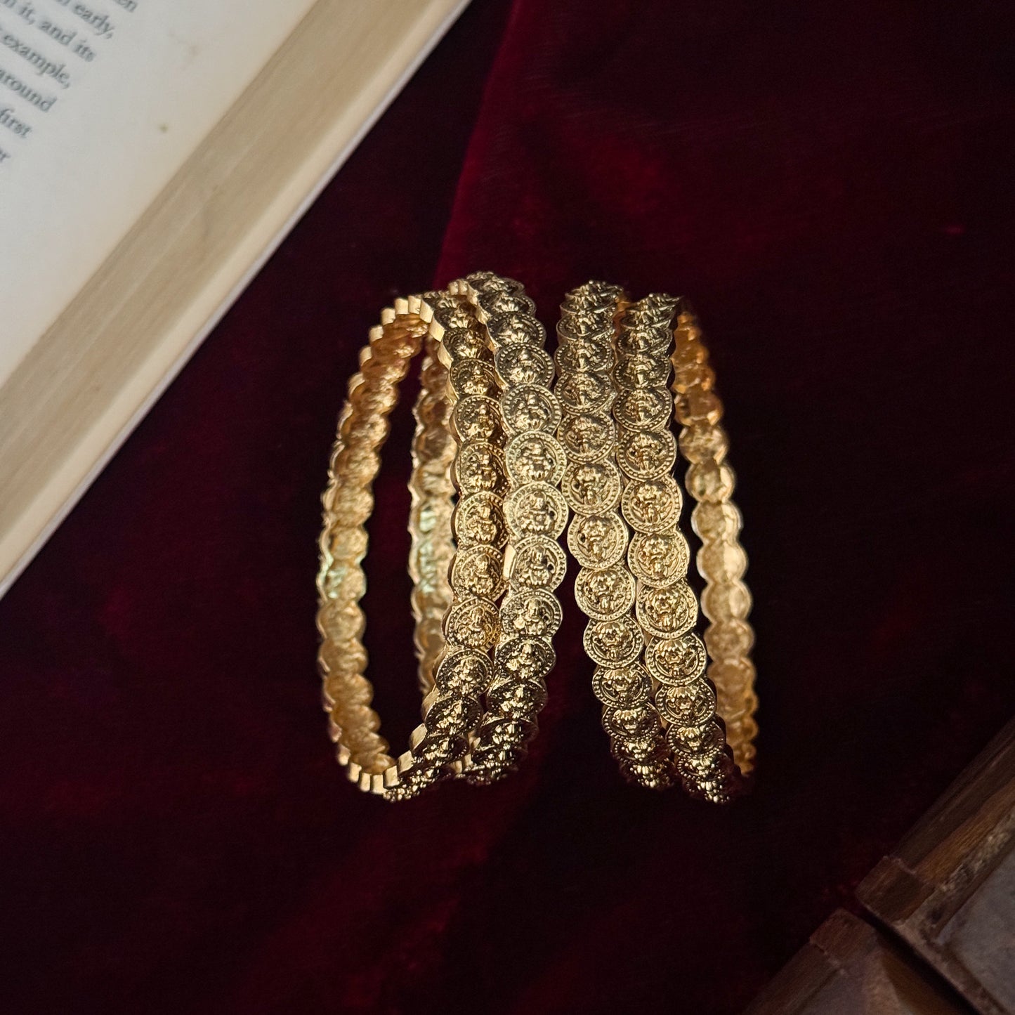 Ishani Lakshmi Coin Temple Gold Bangles - Golden (Set of 4)