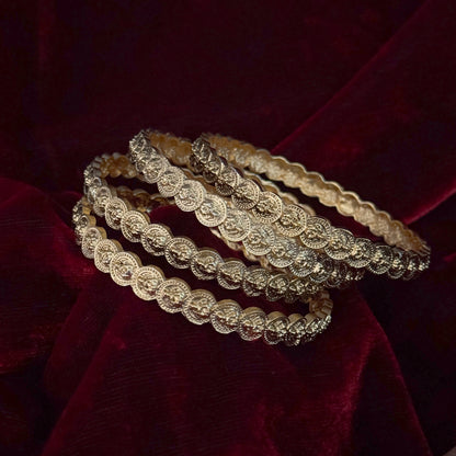 Ishani Lakshmi Coin Temple Gold Bangles - Golden (Set of 4)