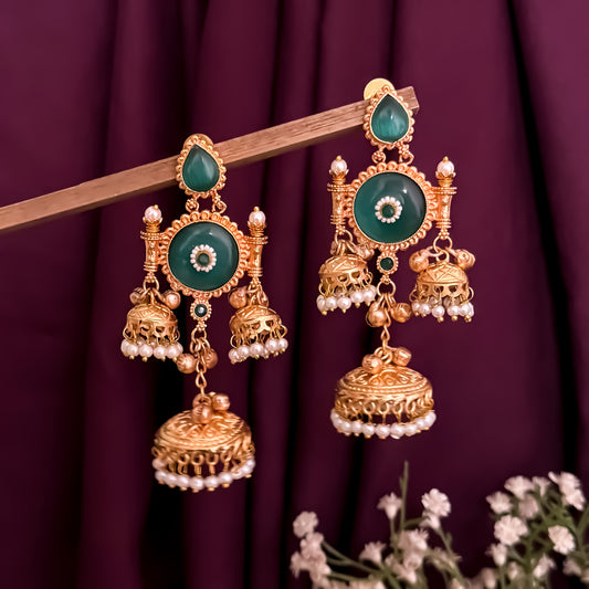 Kanchi Premium Kashmiri Brass Ghungroo Jhumka Earrings - Turquoise