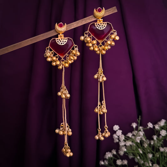 Mrunal Premium Kashmiri Brass Dejhoor Ghungroo Jhumka Earrings - Maroon