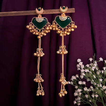 Mrunal Premium Kashmiri Brass Dejhoor Ghungroo Jhumka Earrings - Green