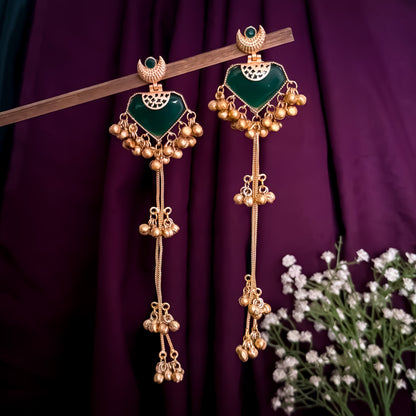 Mrunal Premium Kashmiri Brass Dejhoor Ghungroo Jhumka Earrings - Green