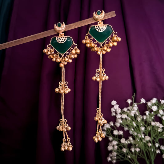 Mrunal Premium Kashmiri Brass Dejhoor Ghungroo Jhumka Earrings - Green