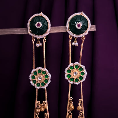 Brinda Premium Kashmiri Brass Dejhoor Ghungroo Jhumka Earrings - Green