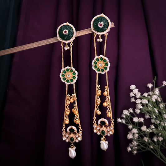 Brinda Premium Kashmiri Brass Dejhoor Ghungroo Jhumka Earrings - Green